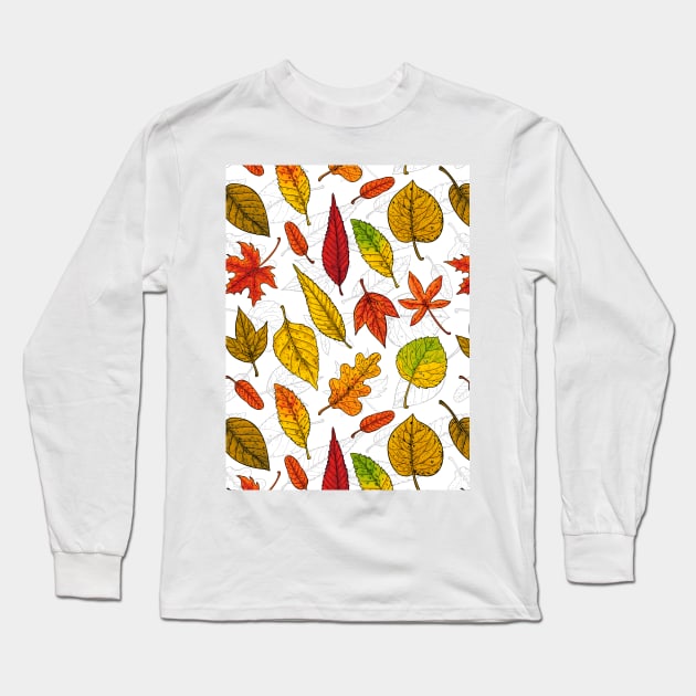 Autumn leaves on white Long Sleeve T-Shirt by katerinamk